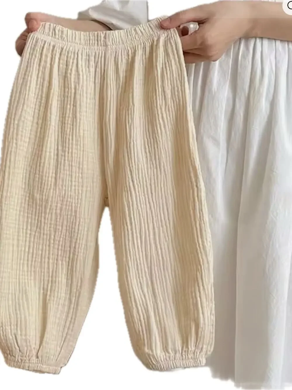 New toddler boy girl Light Cream Gauze Elastic Waist Pants 18-24 months